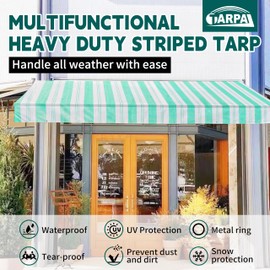 TARPAL Tarp 6x8 Feet Striped tarp 12mil Heavy Duty Poly Tarps Multipurpose Protective Cover Durable, Waterproof, Weather Proof, UV,Rip and Tear Proof（Green/White）