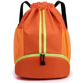 Quikaboo Knapsack Gym Sack, Large Capacity, Waterproof, Lightweight, Knapsack, Training Bag, Casual, Sports, Foldable, Separate Wet, Dry, Swimming, Exercise, Travel, orange