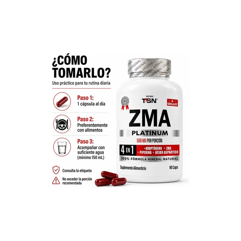 ZMA Platinum | Zinc, Magnesio, B6 y Piperina | Fórmula