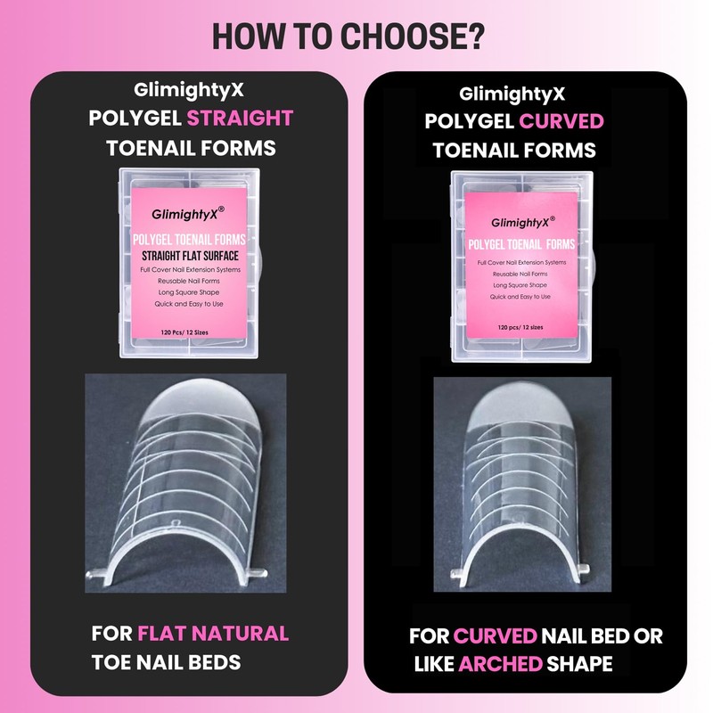 Straight Flat Toe Dual Forms for Polygel,GlimightyX Square Toenail Molds