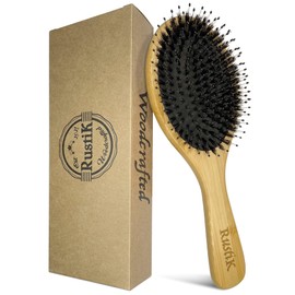 Boar Bristle Oval Hair Brush by RustiK, Eco Friendly, Detangling, Nylon Soft Pin, Scalp Massaging, Anti Static, Paddle Brush, Woodcrafted For Men and Women.