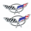 Pair Set Front & Rear Crossed Flags Emblems Car Badge