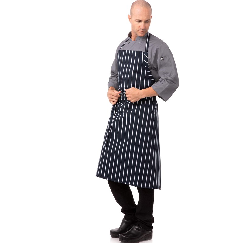 Chef Works A100-NCS English Chef Apron, Navy Chalk Stripe