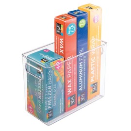 mDesign Plastic Tall Food Storage Organization Container Bin w/Handles - for Kitchen, Pantry, Cabinet, Fridge/Freezer, Countertop - Long Organizer for Refrigerator Snacks - Ligne Collection - Clear