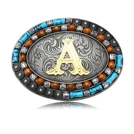 KOORASY Western Initial Letter ABC to XYZ Belt Buckle, Native American Turquoise Capital Belt Buckle Jeans Accessory, A