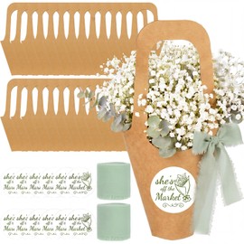 Tinlade 82 Pcs She's Fresh off The Market Bridal Shower Flower Bar Kit Include Kraft Bouquet Gift Bags with Handle Stickers Ribbon for Wedding Farmers Market Bridal Shower Bachelorette Party Supplies