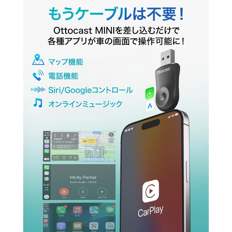 OTTOCAST Mini Wireless CarPlay & Android Auto Adapter, Wireless, Compatible