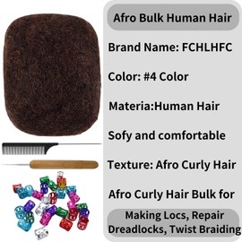 Afro Kinky Bulk 100% Human Hair 8inch 120g/Pack Afro Kinky Curly Bulk Bundles Hair for Making/Repair Locs, Dreadlocks Braiding Hair Extensions（Dark Brown#，8 Inch）