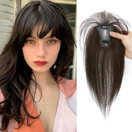 MEIYOU Clip in Bangs, Bangs Hair Clip Hair Toppers for Women 100% Real Human Hair, Bangs Clip in Hair Extensions 360° 3D Cover French Fake Clip on Bangs for Women (Dark Brown)