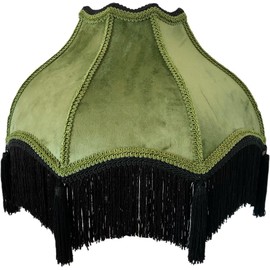 Tristan Home Premium Classic Victorian Style Bell Shape Scallop Large Velvet Lamp Shade with Tassels and Fringe (Olive Green), 16inch Width, 12inch Height (Including Fringe), Large