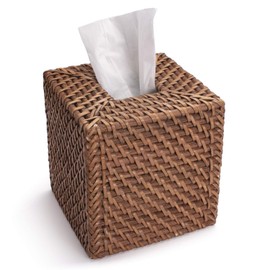 YANGQIHOME Cosmetic Tissue Boxes Square Rattan Tissue Box Dispenser for Home Office 14.5 x 14.5 x 14.5 cm Honey Brown