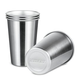 MEWAY Premium Stainless Steel Cups 16 oz Pint Cup Tumbler (4 Pack) - Premium Metal Cups - Stackable Durable Cup，Chilling Beer Glasses, for Travel, Outdoor, Camping