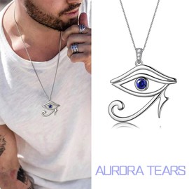 Aurora Tears Egyptian Eye of Horus Necklaces 925 Sterling Silver Evil Eye Pendant Jewelry for Men and Women DP0295W