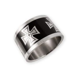 Fly Style Men's Stainless Steel Band Ring 15 mm Wide German Cross German Army, Stainless Steel