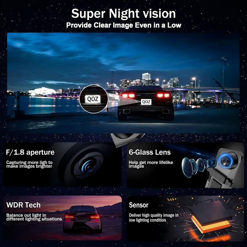 Mirror Dual Dash Camera with Voice Control,4K+2.5K 10" Rear View