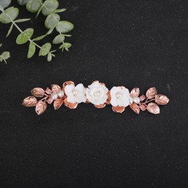 Rumtock Rose Gold Leaf White Flowe Hair Clip for Women Girls Wedding Bridal Hair Accessories Handmade Side Headpiece Banquet Prom (Rose Gold)