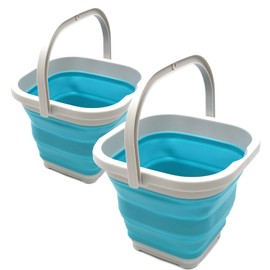 SAMMART 5L Square Collapsible Plastic Bucket - Foldable Square Tub - Portable Fishing Water Pail - Space Saving Outdoor Waterpot (Light Blue (Set of 2))