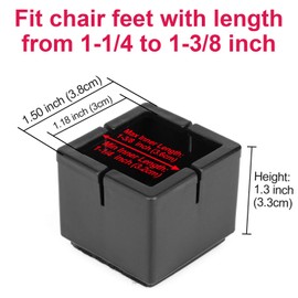 Anwenk Chair Leg Floor Protectors Chair Leg Caps 1 1/4" to 1 3/8" Square Table Chair Feet Protectors Hardwood Floor Protectors with Felt Pads, Color Black (16 Pack)