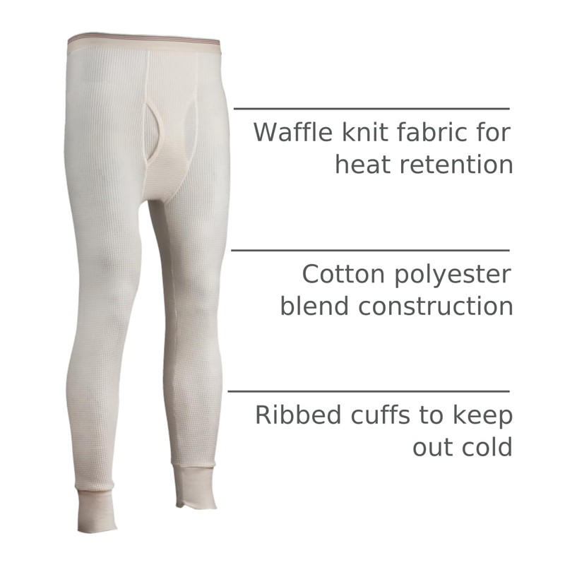 Indera Men's Traditional Waffle Thermal Long Johns Underwear, Natural, Large