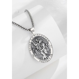 EUDORA Harmony Ball 925 Sterling Silver St Christopher Medal Saint Christopher Necklace for Women Men, Mens St. Christopher Necklaces Amulet Pendant Religious Christian Jewelry Gifts, 22+2inch