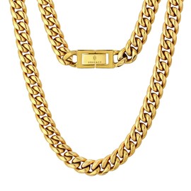 KRKC&CO Cuban Link Chain, 18K Gold Plated, Men's Gold Chain Men's Necklace Chains, 8mm 10mm 12mm Hip Pop Miami Cuban Chain Thick Curb Chains