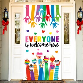 Everyone is Welcome Here Door Banner for Back to School Decorations, Back to School Door Cover Banner, First Day of School Party Decorations for Pre k Kindergarten 1st grade Classroom Decor MLQ