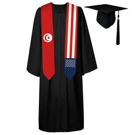 72 Inch Tunisia Flag and USA Flag Graduation Sash Unisex Adults Graduation Stole Scarf International Class of 2024 (Not Include Baccalaureate Gown and Hat)