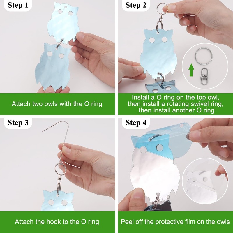 HADEEONG Bird Reflectors to Keep Birds Away, 8-Pack Reflective Owl
