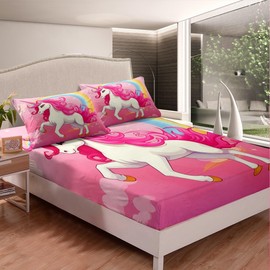 Homewish Fitted Sheet 90 x 190 cm Kids Unicorn Bright Pink Fitted Sheet Teen Girls Rainbow Boho Bed Sheet Princess Unicorn Cute Mattress Cover Colorful
