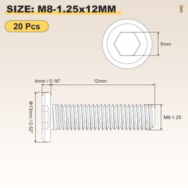 METALLIXITY Flat Head Hex Socket Cap Screws Bolts(M8-1.25x12) 20Pcs, Steel Hex Socket Furniture Bolts Screws - for Furniture Woodworking Project, Black