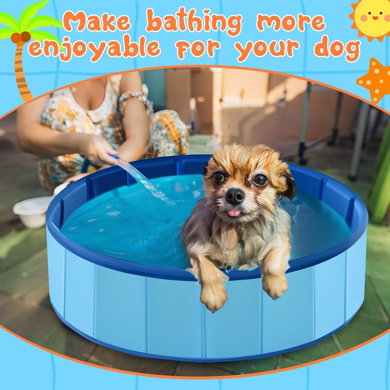 Chunful Foldable Dog Pool with Storage Bag, 24 x 8