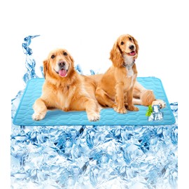 SOMOYA Dog Self Cooling Mat Pet Washable Cooling Pads Blanket Sleeping Kennel Mat,Ice Silk Sleep Mat Pad Non-Toxic Breathable Sleep Bed Beach for Large Dogs Cats No Water (Size 15.7x19.6 in,Blue)