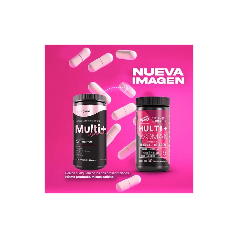 Multivitamínico Mujer Vitaminas Cúrcuma Colágeno Bpn 180 Cap Cápsulas