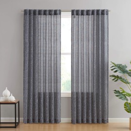 HLC.ME Emily Faux Linen Semi Sheer Light Filtering Transparent Back Tab Pocket Lightweight Window Curtains Drapery for Bedroom, Dining Room & Living Room, 2 Panels (52 x 84 Inch, Charcoal Grey)