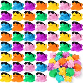Halloscume 48 Pack Rubber Frogs Bulk Squeak and Floating Rubber Bath Toy Mini Floating Frogs with Sunglasses for Baby Shower Birthday Party Favors Classroom Exchange Gifts Spring Prizes, Colorful