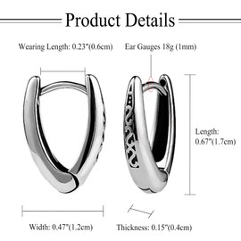 Flongo Unisex Viking Hoop Earrings: Geometric Triangle Chunky Silver Square Huggie Stud Earrings Stainless Steel Hoop Gothic Earrings Punk Earrings for Men Women Girls Christmas