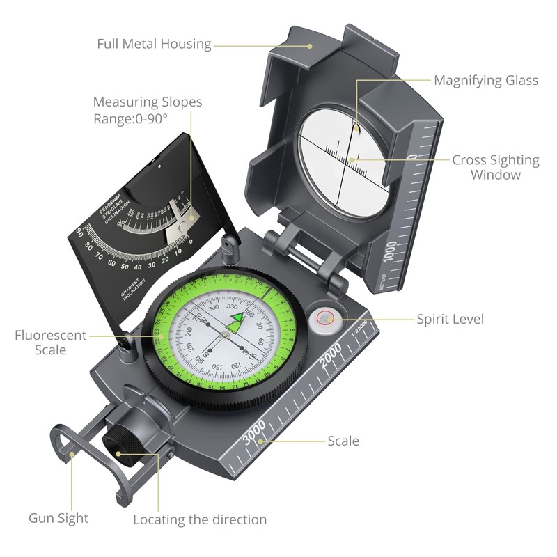 Anbte Professional Military Compass with Carry Bag Multifunctional Compass Sighting