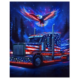American Truck with LED Lights Jigsaw Puzzle 1000 Pieces Puzzles for Adults, Night Forest Truck Jigsaw Puzzles for Challenging Family Activity Games DIY Puzzle for Home Decor - 20 x 27 Inches