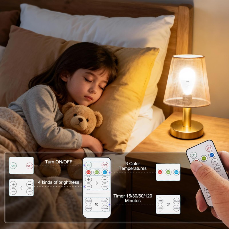 Powfloven E26 Rechargeable Light Bulbs with Remote and USB Charging,