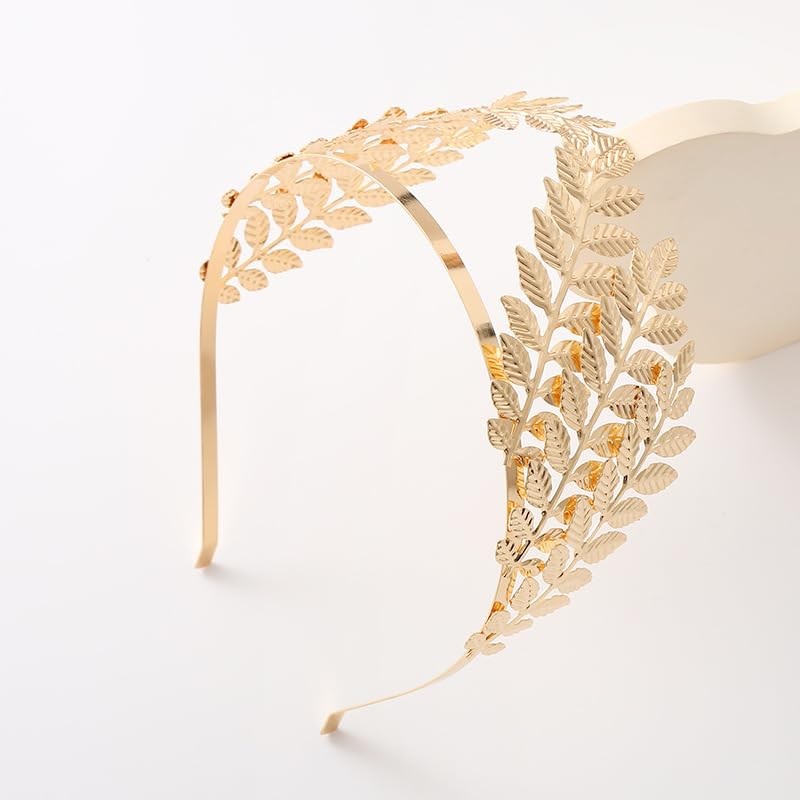Women's elegant and fashionable leaf crown headband hair accessory (Golden,
