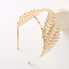 Women's elegant and fashionable leaf crown headband hair accessory (Golden, One size)