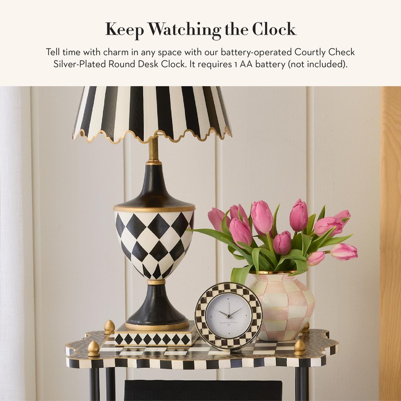 MACKENZIE-CHILDS Silver-Plated Round Desk Clock, Decorative Clock for Living Room,