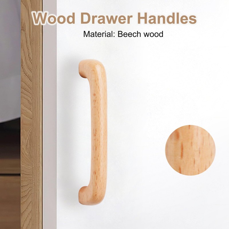 MOROBOR Wooden Cabinet Handles Solid Wooden Drawer Pull 96mm Hole