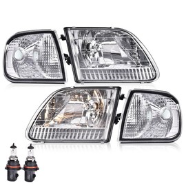 Headlights Headlamp Assembly Faros Conjunto De Faros Compatible with Ford F150 1997-2003, Fit Ford Expedition 1997-2002 Clear lens Chrome Housing Clear Reflector