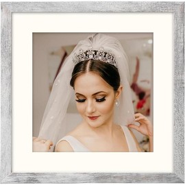 8x10 Picture Frame Wood Display Picture 6x8 with Mat or 8x10 without Mat Distressed Brown Photo Frame for Wall and Tabletop Decoration - Color: White, Size: 4x4