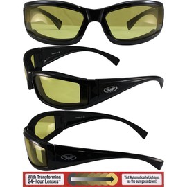 Global Vision Stray Cat 24 Padded Motorcycle Sunglasses Black Frames Yellow Smoke Transition Lenses