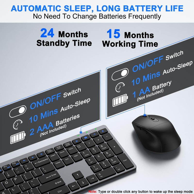 Wireless Keyboard and Mouse Combo, Full Size Silent Ultra Thin