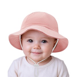 Century Star Seersucker Hats Baby Girls Sun Hats UPF 50+ for Infant Kids Toddler Adjustable Summer Beach Cap Pink 2-4 T