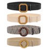 Set of 4 Straw Woven Elastic Stretch Waist Belts for
