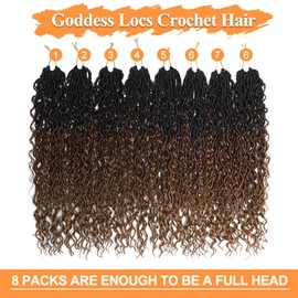 24 inch Goddess Locs Crochet Hair Boho Faux Locs Crochet Hair with Curly Ends 8 Packs Long Bohemian Crochet Hair for Black Women Synthetic Hair Extentions(1B/30/27,24 Inch)
